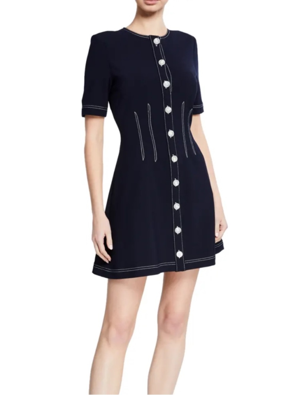 NWT Veronica Beard Mikel Contrast Stitch Mini Dress! Size 4 Navy